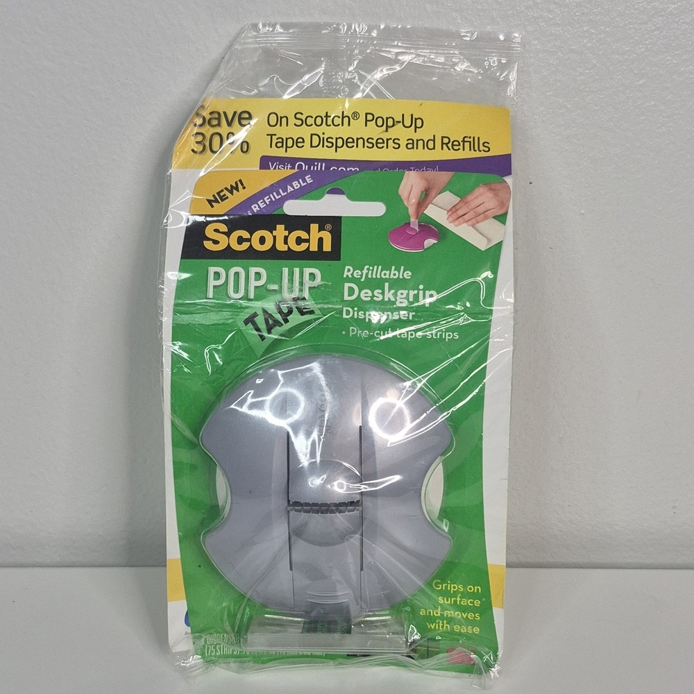 Gray Scotch Pop Up Tape Dispenser Deskgrip With 75 Strips New Sealed Desk Office